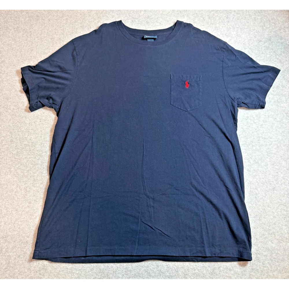 Polo Ralph Lauren Pocket Tee Shirt Navy Blue Red Pony Mens XL‎ Vintage 90s Style